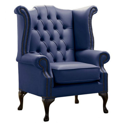 Chesterfield High Back Wing Chair Shelly Bilberry Leather Bespoke In Queen Anne Style - image 1