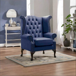 Chesterfield High Back Wing Chair Shelly Bilberry Leather Bespoke In Queen Anne Style - thumbnail 3