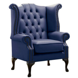 Chesterfield High Back Wing Chair Shelly Bilberry Leather Bespoke In Queen Anne Style - thumbnail 1