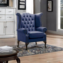 Chesterfield High Back Wing Chair Shelly Bilberry Leather Bespoke In Queen Anne Style - thumbnail 2