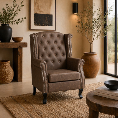 Wyld Haus Selato Brown Wingback Accent Chair With Chesterfield Tufting And Nailhead Trim, 72X70X108Cm - image 1