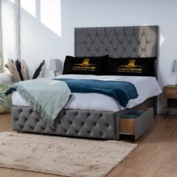 UKBEDFURNITURE Monaco Steel Plush Divan Bed 2 Foot End Drawers With 10 Inch Orthopaedic Mattress & 26 Inch Headboard - thumbnail 1