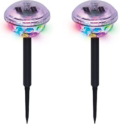 Gardenwize Pack Of 2 Outdoor Decorative Solar Powered Led Disco Light Stake Lights Bright Garden Patio Illuminate Pathway Lights - image 1
