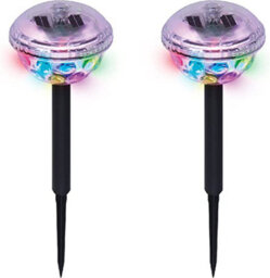 Gardenwize Pack Of 2 Outdoor Decorative Solar Powered Led Disco Light Stake Lights Bright Garden Patio Illuminate Pathway Lights - thumbnail 1