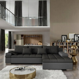 Bangkok Corner Sofa Bed For Living Room With Storage Polyurethane Foam Wave Spring Metal Legs Dark Grey Right - thumbnail 1