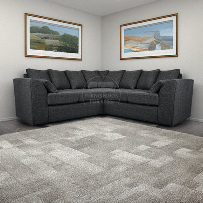 Furnishings For Less UK Paris Charcoal Boucle Fabric 5 Seater L Shaped Corner Sofa Scatter - image 1