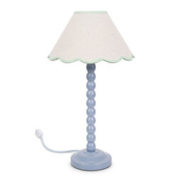 Valuelights Bobbles Powder Blue Bobbin Table Lamp With Green Trim Scallop Shade - thumbnail 2