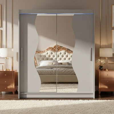 Mirrored Sliding Door Wardrobe Westa S Cashmere With Rgb Led Lights - image 1