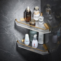 Living And Home Gold Floating Corner Shelf Wall Mounted Acrylic Bathroom Corner Rack Shower Storage Organizer - thumbnail 3