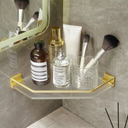Living And Home Gold Floating Corner Shelf Wall Mounted Acrylic Bathroom Corner Rack Shower Storage Organizer - thumbnail 1
