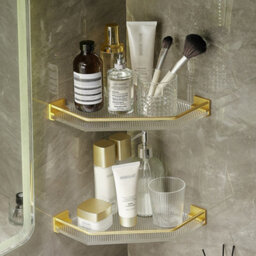 Living And Home Gold Floating Corner Shelf Wall Mounted Acrylic Bathroom Corner Rack Shower Storage Organizer - thumbnail 4