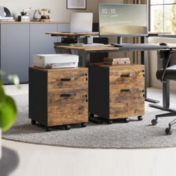 Mobile Filing Cabinet With Locks, Rolling Office Storage, Adjustable Rails, Document Organizer, Rustic Brown And Ink Black