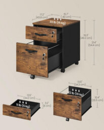 Mobile Filing Cabinet With Locks, Rolling Office Storage, Adjustable Rails, Document Organizer, Rustic Brown And Ink Black - thumbnail 2