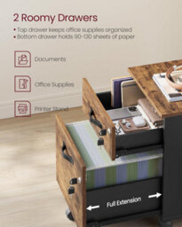Mobile Filing Cabinet With Locks, Rolling Office Storage, Adjustable Rails, Document Organizer, Rustic Brown And Ink Black - thumbnail 3