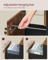 Mobile Filing Cabinet With Locks, Rolling Office Storage, Adjustable Rails, Document Organizer, Rustic Brown And Ink Black - thumbnail 4