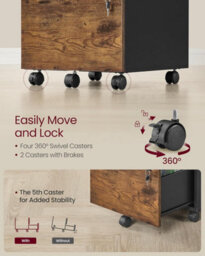 Mobile Filing Cabinet With Locks, Rolling Office Storage, Adjustable Rails, Document Organizer, Rustic Brown And Ink Black - thumbnail 5