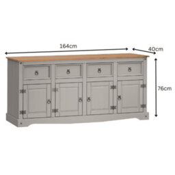 Mercers Furniture Corona Grey Wax 4 Door 4 Drawer Sideboard Cupboard Solid Pine With Mexican Styling - thumbnail 4