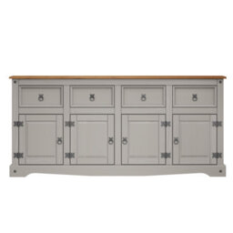 Mercers Furniture Corona Grey Wax 4 Door 4 Drawer Sideboard Cupboard Solid Pine With Mexican Styling - thumbnail 3