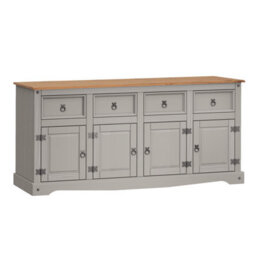 Mercers Furniture Corona Grey Wax 4 Door 4 Drawer Sideboard Cupboard Solid Pine With Mexican Styling - thumbnail 2