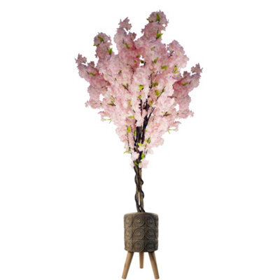 Pegdev - Pdl - 150Cm Artificial Pink Cherry Blossom Tree With 40Cm Zandi Flowers Fibreglass Planter Rustic Indoor Plant Pot - image 1