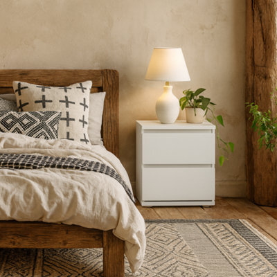 Wyld Haus Copenhagen White Wooden Bedside Table 2 Drawers - image 1