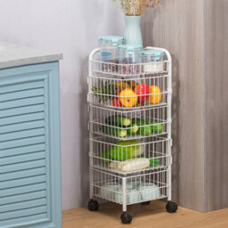 Living And Home White Iron Wire Multi-Layer Rotating Trolley Rack For Kitchen - thumbnail 2