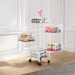 Living And Home White Iron Wire Multi-Layer Rotating Trolley Rack For Kitchen - thumbnail 1