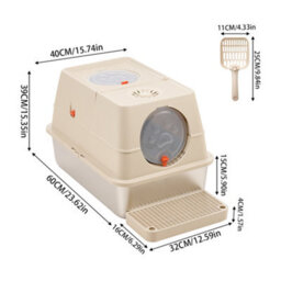 Living And Home Khaki Enclosed Cat Litter Box With Odour Control And Scoop - thumbnail 6