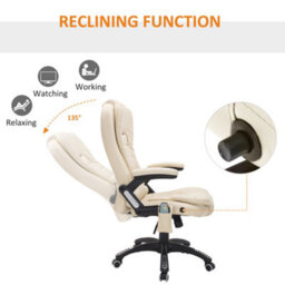 Homcom Vibrating Massage Heat Pu Leather Office Chair W/ Rc, Swivel Wheel, Beige - thumbnail 7