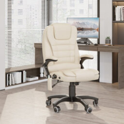 Homcom Vibrating Massage Heat Pu Leather Office Chair W/ Rc, Swivel Wheel, Beige