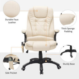 Homcom Vibrating Massage Heat Pu Leather Office Chair W/ Rc, Swivel Wheel, Beige - thumbnail 8