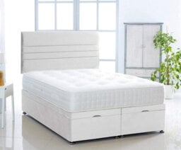 Comfy Deluxe White  Plush Foot Lift Ottoman Bed With Memory Spring Mattress And  Horizontal  Headboard 3Ft Single - thumbnail 1