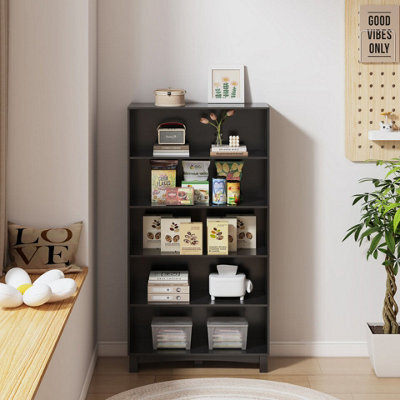 Urbn-Living Urbnliving 150Cm Height Black 5 Tier Wide Wooden Bookcase Shelf Storage Display Shelving Unit - image 1