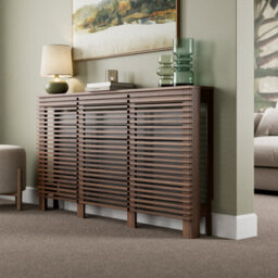 Agnite Radiator Cover Walnut Modern Horizontal Slat Shelves Mdf Cabinet Shelf Large - thumbnail 3