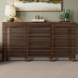 Agnite Radiator Cover Walnut Modern Horizontal Slat Shelves Mdf Cabinet Shelf Large - thumbnail 2
