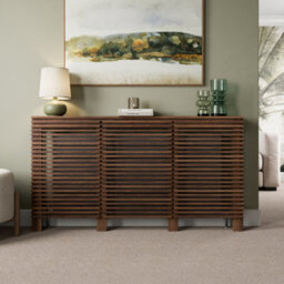 Agnite Radiator Cover Walnut Modern Horizontal Slat Shelves Mdf Cabinet Shelf Large - thumbnail 1