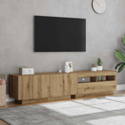 Walplus Tv Cabinet With Led Lights Artisan Oak 180X35X40 Cm Engineered Wood - thumbnail 4