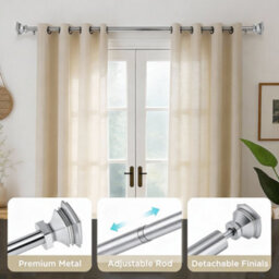 Oxford Homeware Satin Chrome Effect Extendable Curtain Pole With Metal Lamp Finials, (L)1600mm-3000mm (Dia) 28mm - thumbnail 2