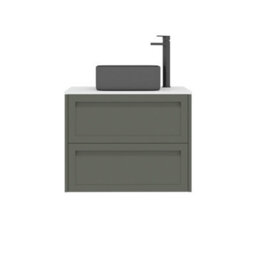 Royal Bathrooms Royal Bathroom Elmore 700mm Matt Green Wall Mounted Bathroom Vanity Unit 2 Drawer Plain White Worktop With Art Square Basin - thumbnail 7