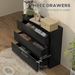 Homcom Chest Of Drawers, 3 Drawer Storage Cabinet Unit For Bedroom, Black - thumbnail 5