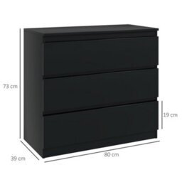 Homcom Chest Of Drawers, 3 Drawer Storage Cabinet Unit For Bedroom, Black - thumbnail 3