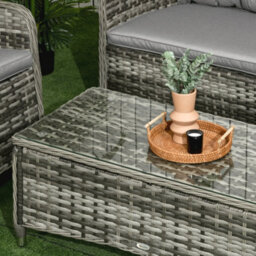 Outsunny 4 Pieces Rattan Sofa Set Outdoor Conservatory Furniture With Cushions - thumbnail 9