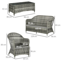 Outsunny 4 Pieces Rattan Sofa Set Outdoor Conservatory Furniture With Cushions - thumbnail 3
