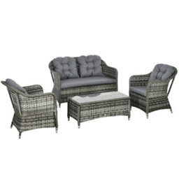 Outsunny 4 Pieces Rattan Sofa Set Outdoor Conservatory Furniture With Cushions - thumbnail 2