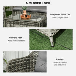 Outsunny 4 Pieces Rattan Sofa Set Outdoor Conservatory Furniture With Cushions - thumbnail 6