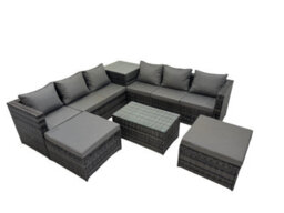 Fimous 8 Seater Garden Outdoor Rattan Furniture Set Patio Corner Sofa Rectangular Coffee Table With Side Table 2 Big Stool - thumbnail 2