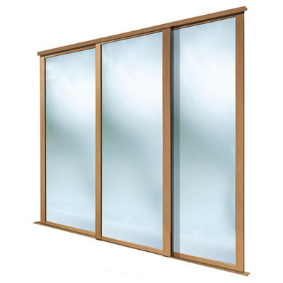 Spacepro Shaker Classic Shaker Mirrored Gloss Oak Effect 3 Door Sliding Wardrobe Door Kit (H)2260mm (W)1680mm - image 1