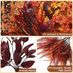 CLEFFNS 16 Bundles 7 Styles Artificial Fall Flowers For Outdoors Fall Decoration Fake Mums Fall Plants Orange Maples Leaf Picks For Autumn - thumbnail 7