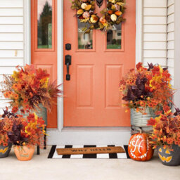 CLEFFNS 16 Bundles 7 Styles Artificial Fall Flowers For Outdoors Fall Decoration Fake Mums Fall Plants Orange Maples Leaf Picks For Autumn - thumbnail 3
