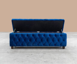 180Cm Riga Ottoman Storage Box With Wooden Legs, Sapphire Blue Velvet Upholstered Chesterfield Storage Ottoman Box - thumbnail 4